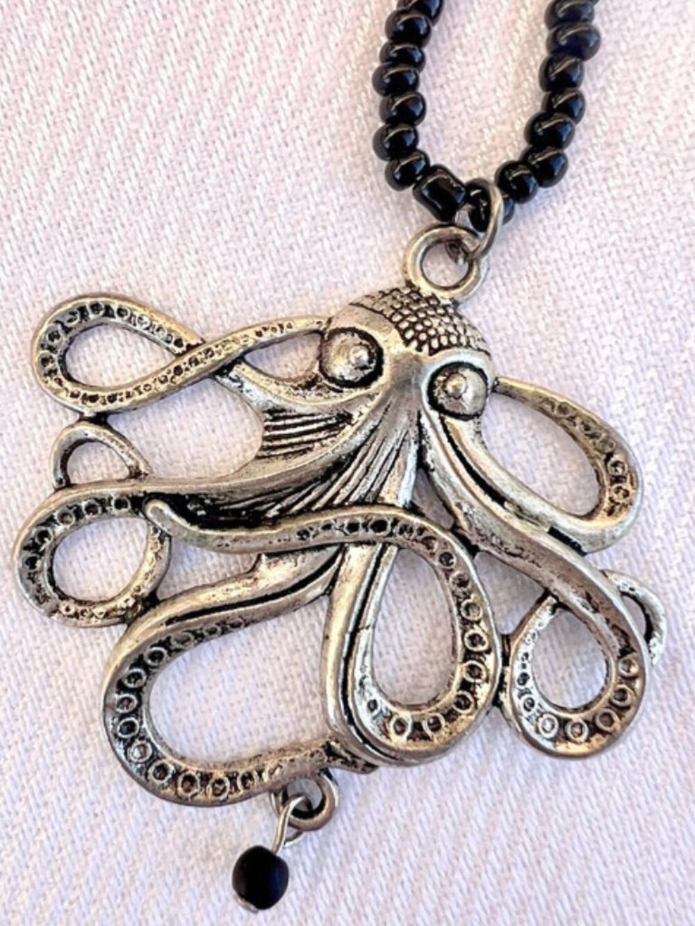 Black & Turquoise Seed Bead Necklaces with Kraken Octopus Pendant - Picture 4 of 7